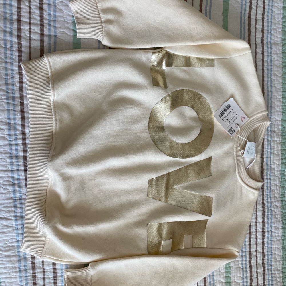 Zara Cream Sweatshirt with Gold LOVE Graphic